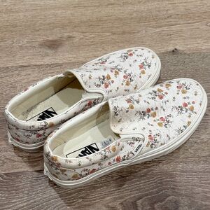 Vans White Floral Slip-On Shoes